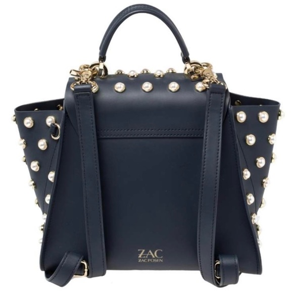 NWT ZAC Zac Posen Eartha Pearl Studded Convertible Bag in Navy - Picture 5 of 7